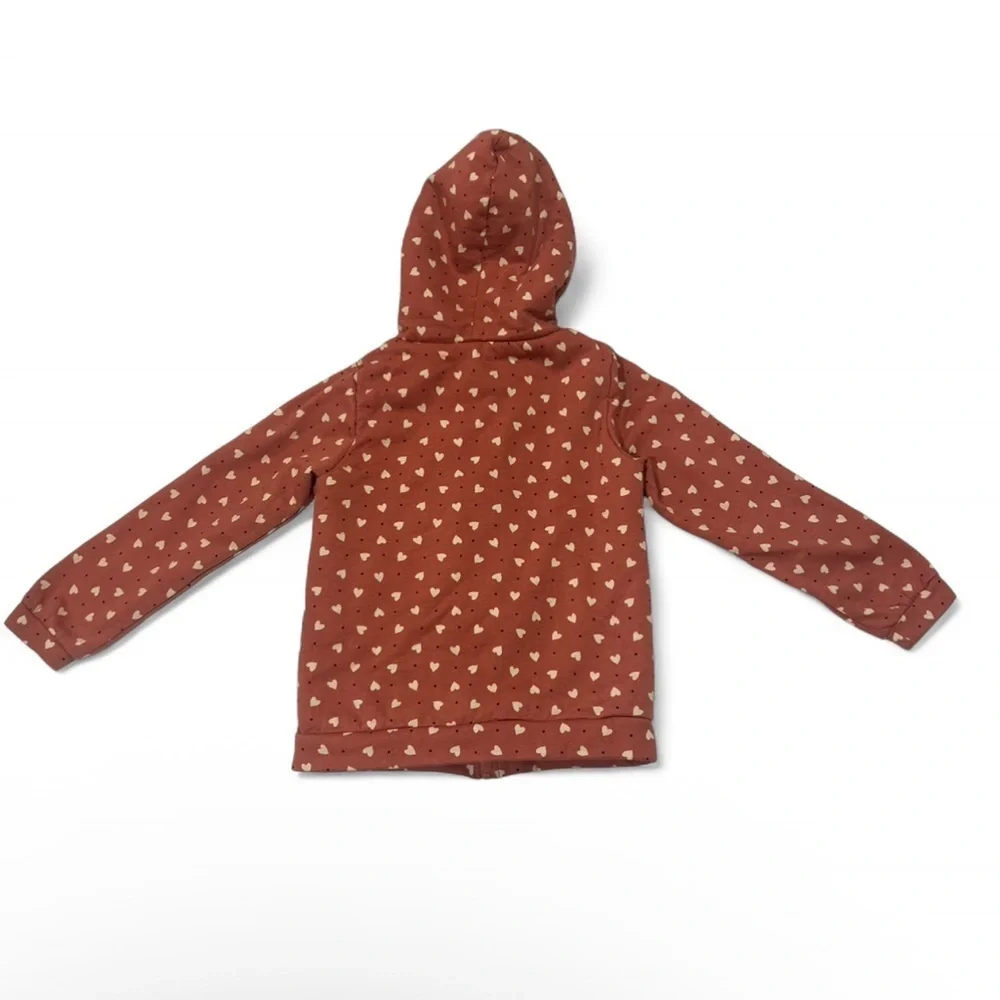 |Emma & Elsa| Girls Large Heart Zip-up Sherpa Hoodie Pink Cream with Black Dots